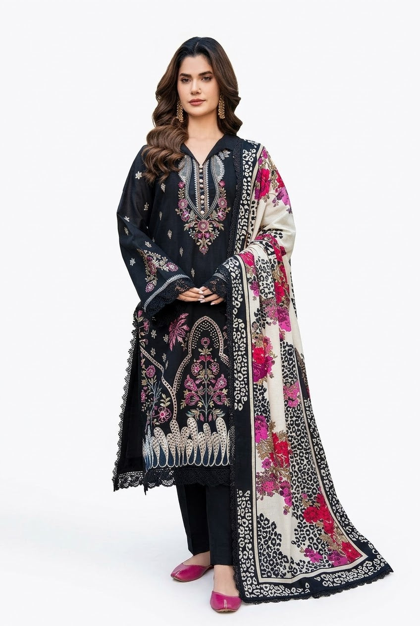 RAABI (Rang-e-Ronak) Unstiched Embroidered Viscose Linen 3Pc