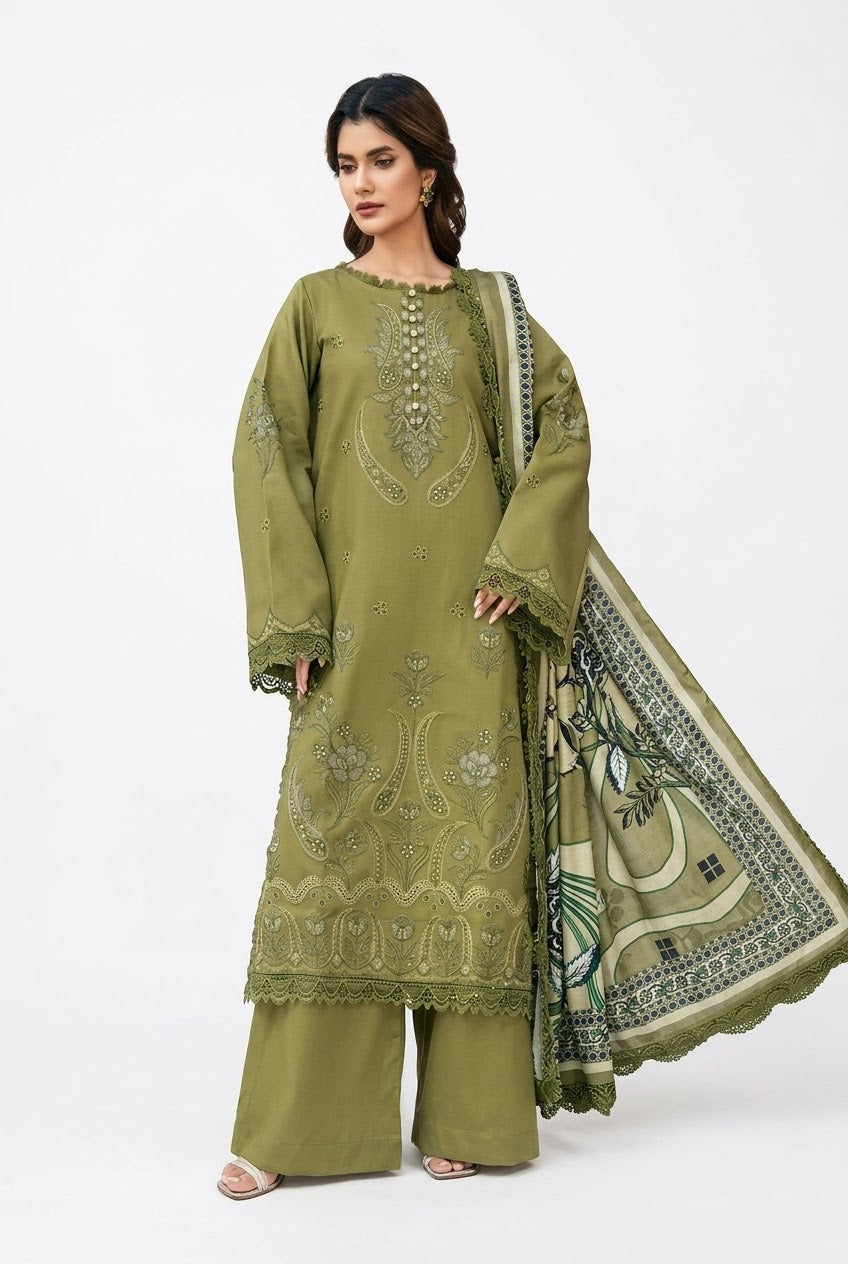 RAABI (Rang-e-Ronak) Unstiched Embroidered Viscose Linen 3Pc